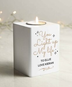 Light Up My Life White Wooden Tea light Holder