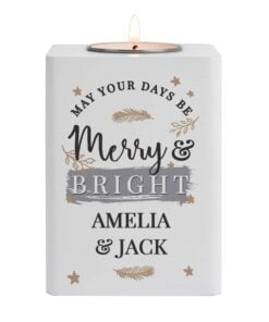 Merry & Bright White Wooden Tea light Holder
