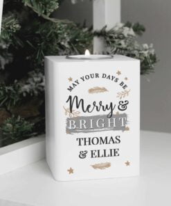 Merry & Bright White Wooden Tea light Holder