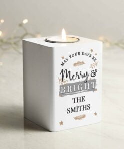 Merry & Bright White Wooden Tea light Holder