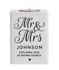 Mr & Mrs White Wooden Tea light Holder