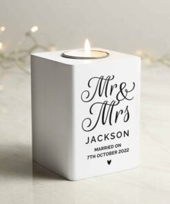 Mr & Mrs White Wooden Tea light Holder