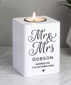 Mr & Mrs White Wooden Tea light Holder