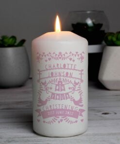 Personalised Pink Papercut Style Pillar Candle