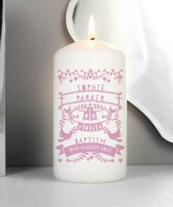 Personalised Pink Papercut Style Pillar Candle