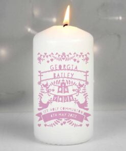 Personalised Pink Papercut Style Pillar Candle