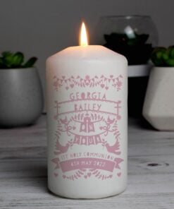 Personalised Pink Papercut Style Pillar Candle