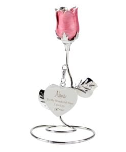 wirls & Heart Pink Rose Bud Ornament