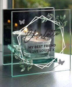 Personalised Botanical Mirrored Glass Tea Light Candle Holder
