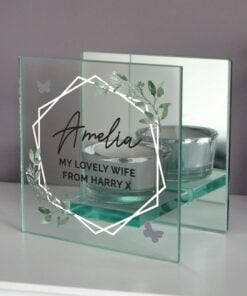 Personalised Botanical Mirrored Glass Tea Light Candle Holder