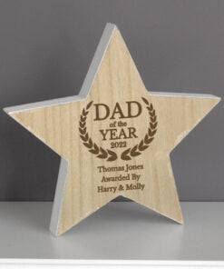 Personalised Dad of the Year Rustic Wooden Star Decoration