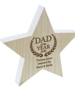 Personalised Dad of the Year Rustic Wooden Star Decoration