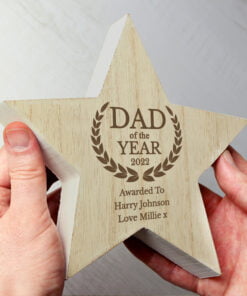 Personalised Dad of the Year Rustic Wooden Star Decoration