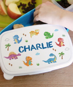 Personalised Dinosaur Name Only Blue Lunch Box