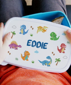Personalised Dinosaur Name Only Blue Lunch Box