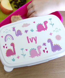 Personalised Girly Dinosaurs Name Only Pink Lunch Box
