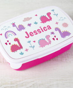 Personalised Girly Dinosaurs Name Only Pink Lunch Box