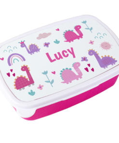 Personalised Girly Dinosaurs Name Only Pink Lunch Box