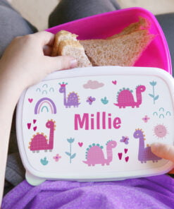 Personalised Girly Dinosaurs Name Only Pink Lunch Box