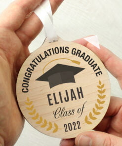 Personalised Graduation Round Wooden Decoration