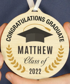 Personalised Graduation Round Wooden Decoration