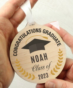 Personalised Graduation Round Wooden Decoration
