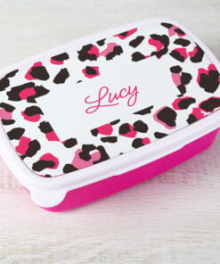 Personalised Leopard Print Name Only Pink Lunch Box