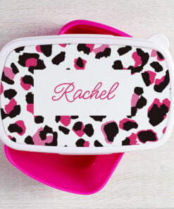 Personalised Leopard Print Name Only Pink Lunch Box
