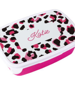 Personalised Leopard Print Name Only Pink Lunch Box