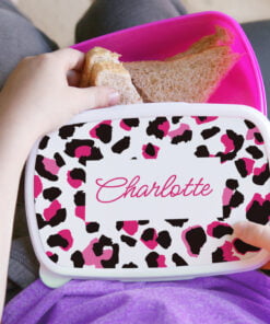 Personalised Leopard Print Name Only Pink Lunch Box