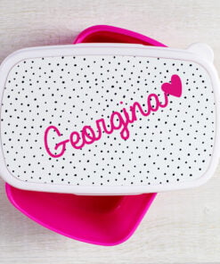 Personalised Pink Heart Name Only Pink Lunch Box