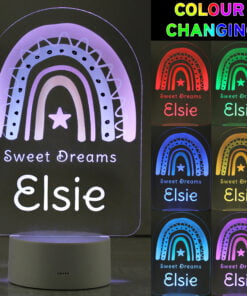 Personalised Pink Rainbow LED Colour Changing Night Light