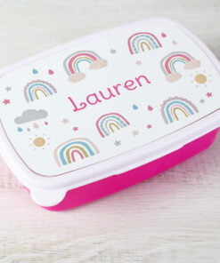 Personalised Rainbow Name Only Pink Lunch Box