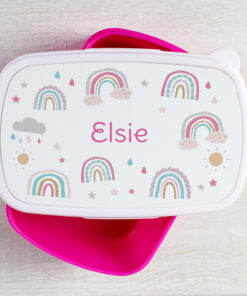 Personalised Rainbow Name Only Pink Lunch Box