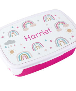 Personalised Rainbow Name Only Pink Lunch Box
