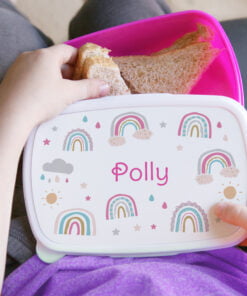 Personalised Rainbow Name Only Pink Lunch Box
