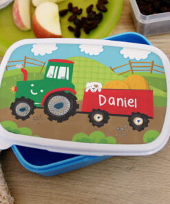 Personalised Tractor Name Only Blue Lunch Box