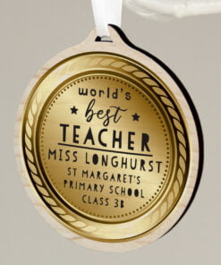 Personalised Worlds Best Teacher Round Wooden Medal