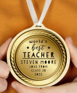 Personalised Worlds Best Teacher Round Wooden Medal