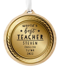 Personalised Worlds Best Teacher Round Wooden Medal