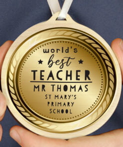 Personalised Worlds Best Teacher Round Wooden Medal