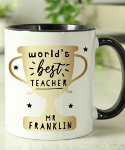 Personalised World’s Best Teacher Trophy Black Handled Mug