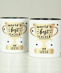 Personalised World’s Best Teacher Trophy Black Handled Mug