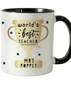 Personalised World’s Best Teacher Trophy Black Handled Mug