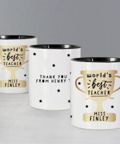 Personalised World’s Best Teacher Trophy Black Handled Mug