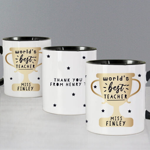 Personalised World’s Best Teacher Trophy Black Handled Mug