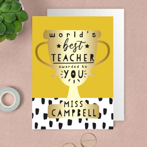 Personalised World’s Best Teacher Trophy Greeting Card
