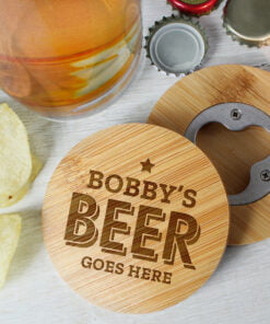 Personalised Beer Goes Here Bamboo Bottle Opener Coaster