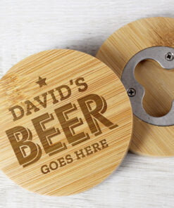 Personalised Beer Goes Here Bamboo Bottle Opener Coaster