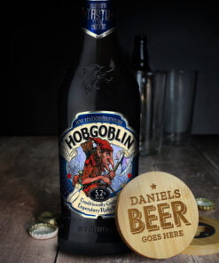 Personalised Beer Goes Here Bamboo Bottle Opener Coaster and Ale Gift Set